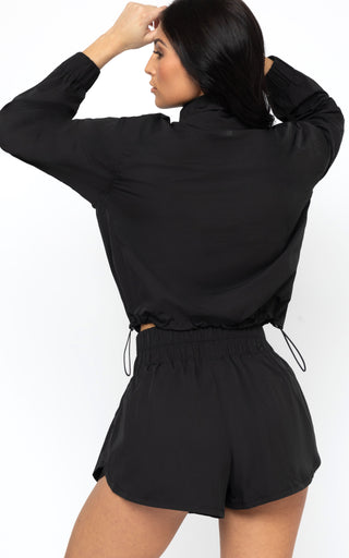 Radiant Commuter Woven Cinched Hem Cropped Windbreaker with Front Patch Pockets