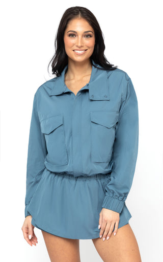 Radiant Commuter Woven Cinched Hem Cropped Windbreaker with Front Patch Pockets