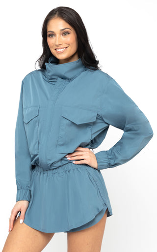 Radiant Commuter Woven Cinched Hem Cropped Windbreaker with Front Patch Pockets