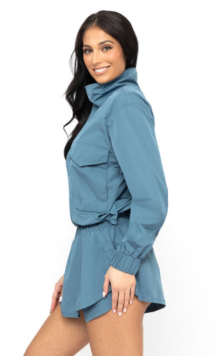 Radiant Commuter Woven Cinched Hem Cropped Windbreaker with Front Patch Pockets
