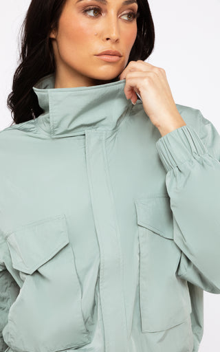 Radiant Commuter Woven Cinched Hem Cropped Windbreaker with Front Patch Pockets