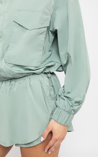 Radiant Commuter Woven Cinched Hem Cropped Windbreaker with Front Patch Pockets