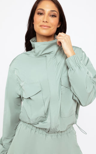 Radiant Commuter Woven Cinched Hem Cropped Windbreaker with Front Patch Pockets
