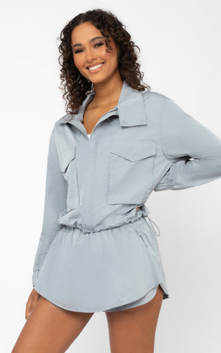 Radiant Commuter Woven Cinched Hem Cropped Windbreaker with Front Patch Pockets