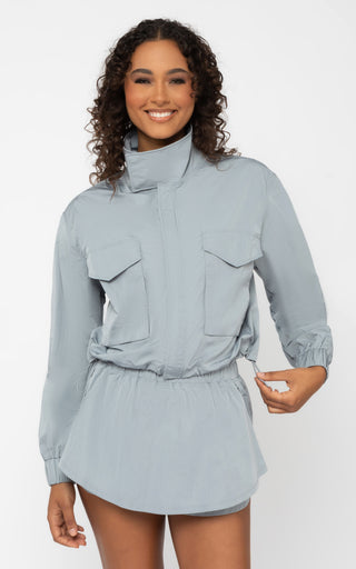 Radiant Commuter Woven Cinched Hem Cropped Windbreaker with Front Patch Pockets