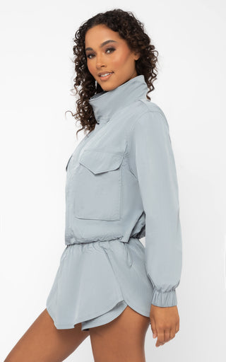 Radiant Commuter Woven Cinched Hem Cropped Windbreaker with Front Patch Pockets