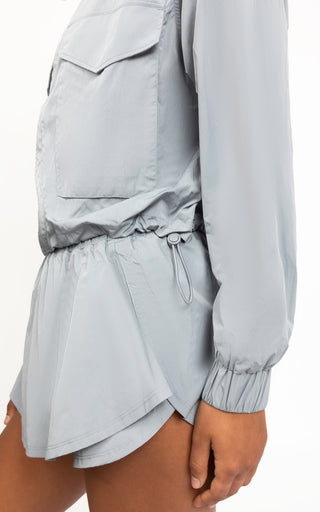 Radiant Commuter Woven Cinched Hem Cropped Windbreaker with Front Patch Pockets