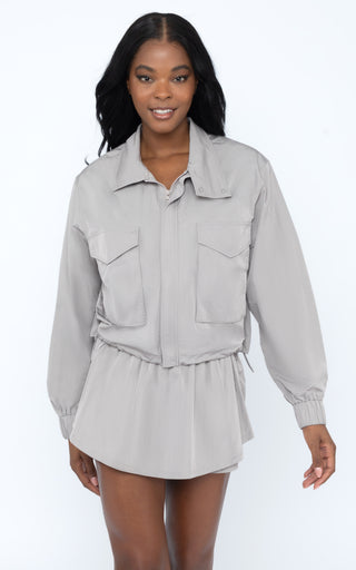Radiant Commuter Woven Cinched Hem Cropped Windbreaker with Front Patch Pockets