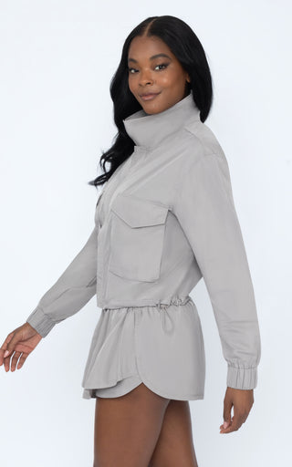 Radiant Commuter Woven Cinched Hem Cropped Windbreaker with Front Patch Pockets