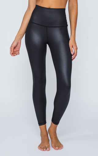 Interlink Faux Leather Elastic Free Super High Waist Cire Ankle Legging