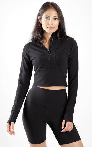 Interlink Ribbed Half Zip Long Sleeve Crop Top Jacket