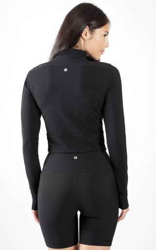 Interlink Ribbed Half Zip Long Sleeve Crop Top Jacket