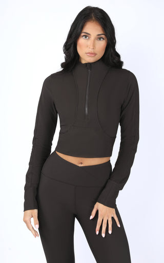 Interlink Ribbed Half Zip Long Sleeve Crop Top Jacket