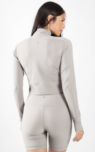 Interlink Ribbed Half Zip Long Sleeve Crop Top Jacket