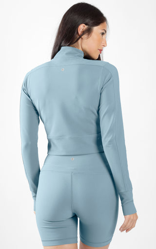 Interlink Ribbed Half Zip Long Sleeve Crop Top Jacket