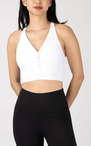 Seamless Ribbed Button Up Henley Cropped Tank Top