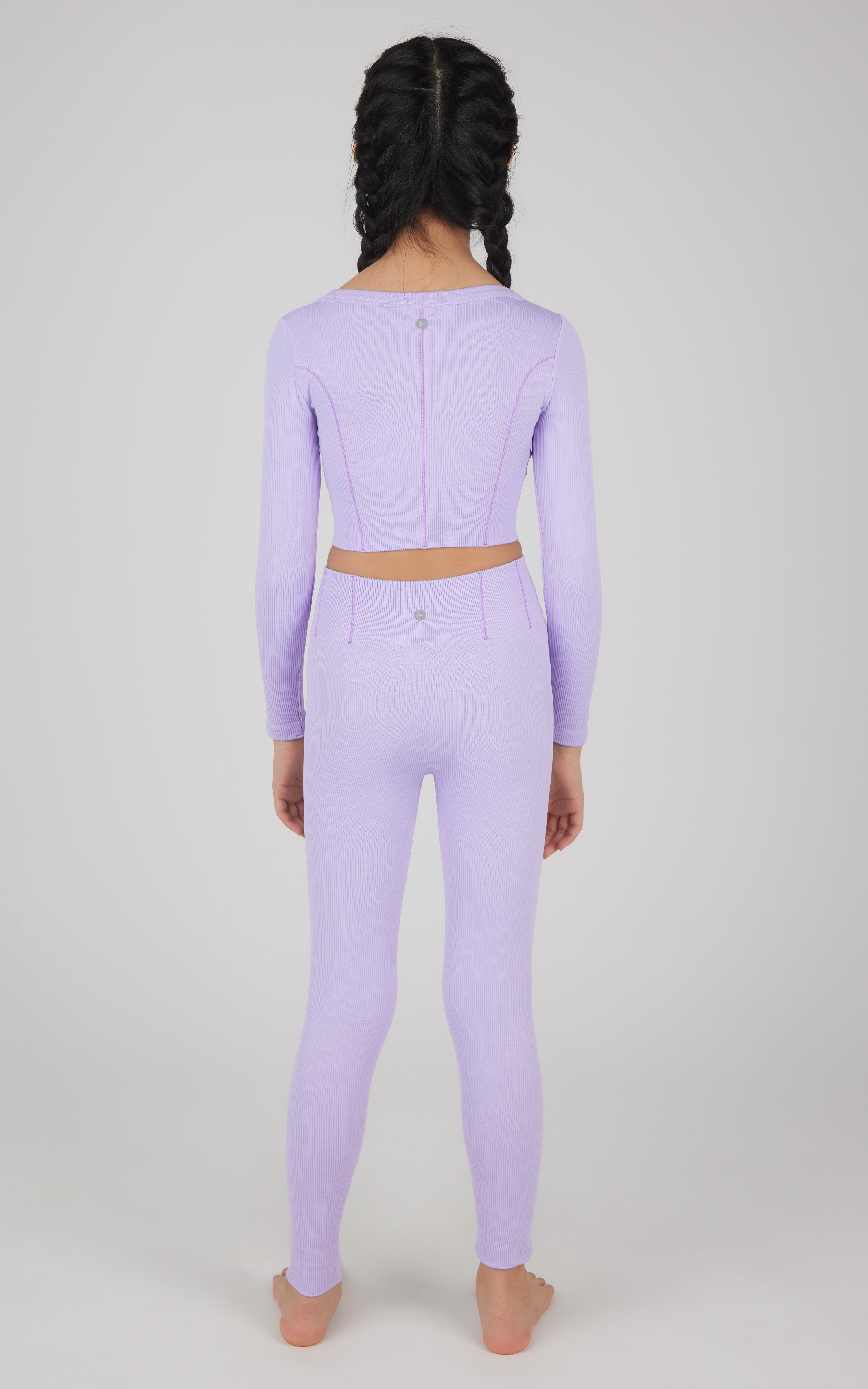 Girls 2 PC Seamless Ribbed Long Sleeve Top and Legging Set - 90 Degree by Reflex