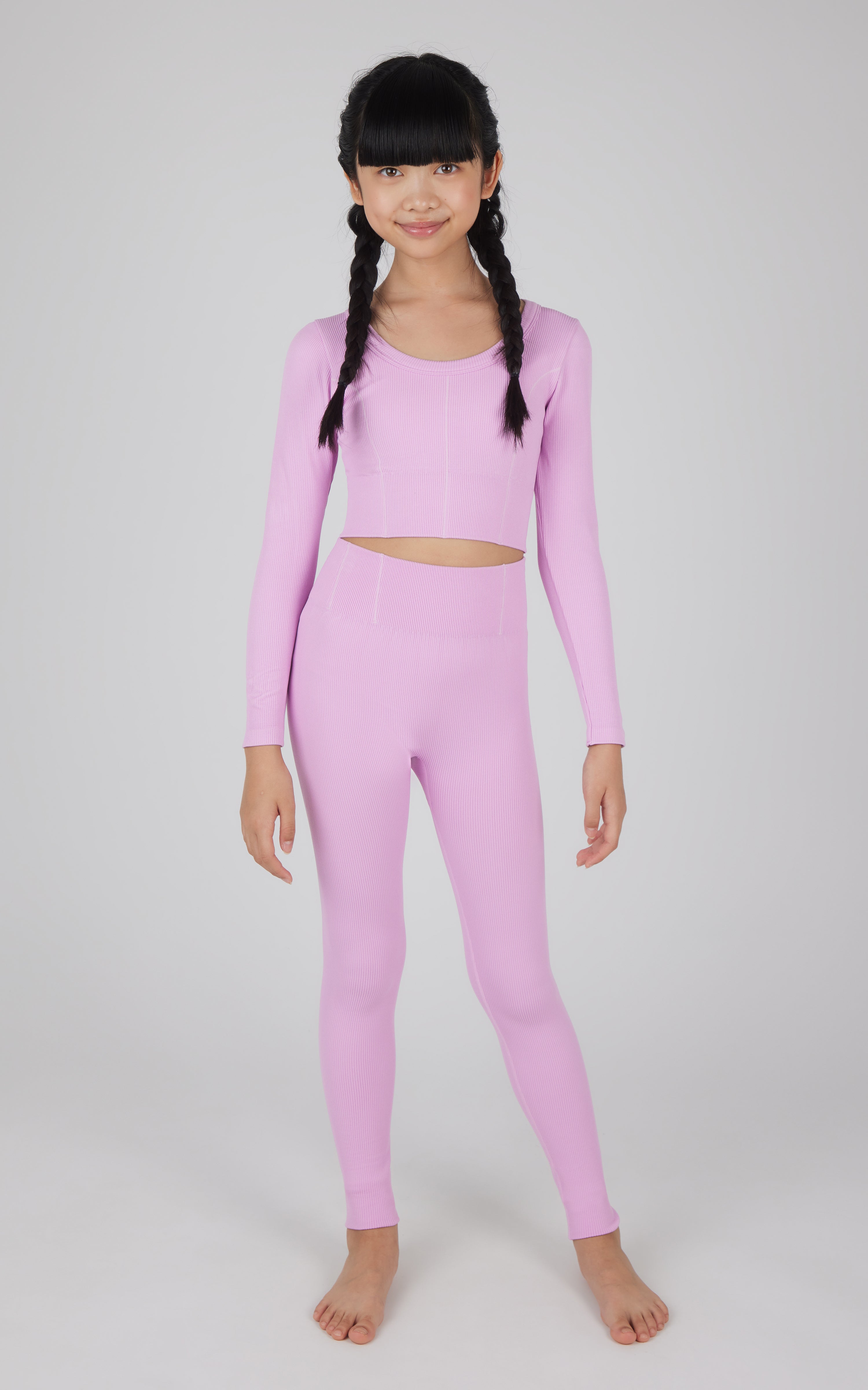 Girls 2 PC Seamless Ribbed Long Sleeve Top and Legging Set