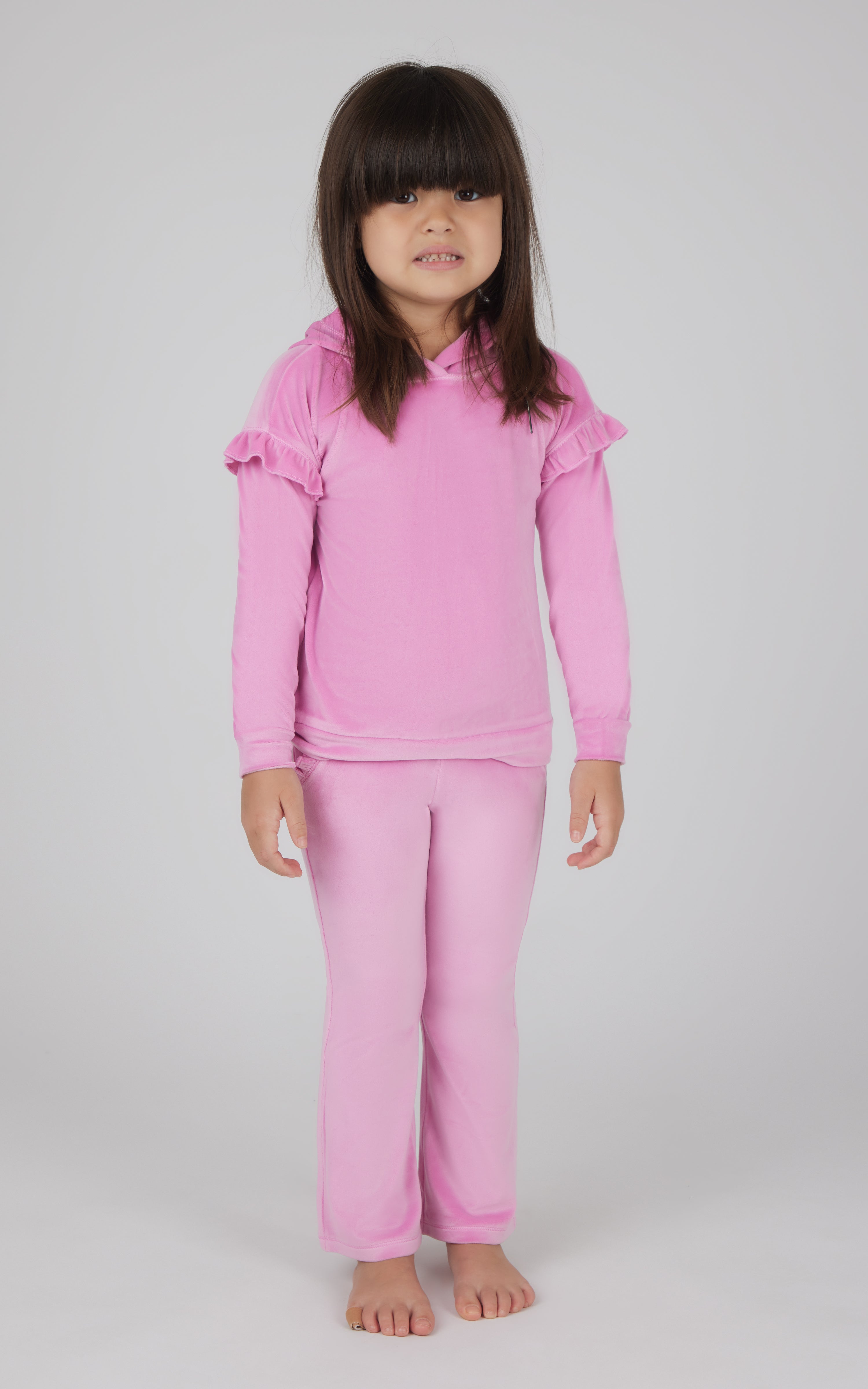 Toddler Girls 2 PC Velour Ruffle Hoodie and Flare Leg Pant Set
