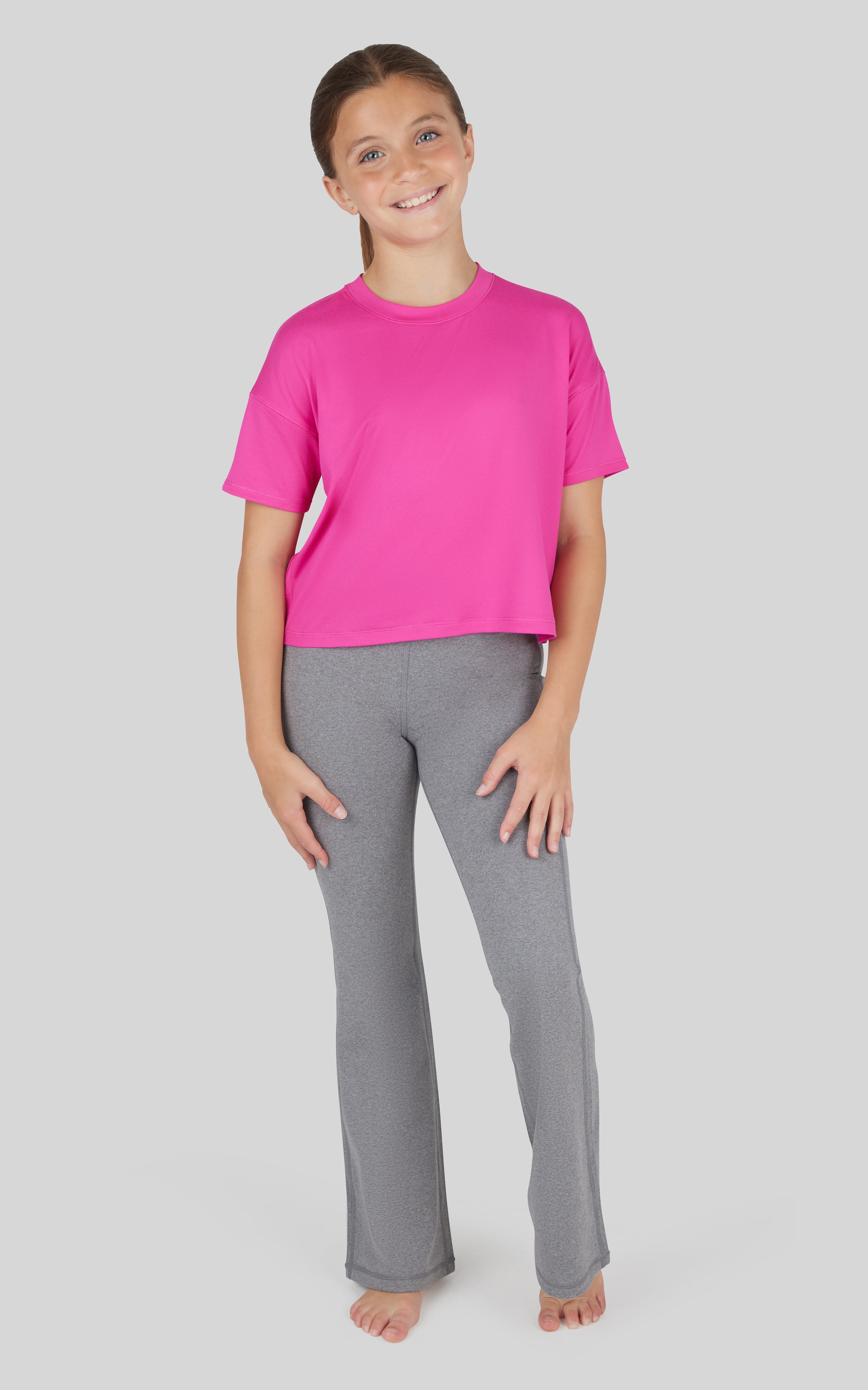 Girls 3 PC T-Shirt + Interlock Crossover Legging + Flared Pant Set