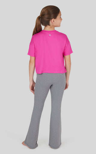 Girls 3 PC T-Shirt + Interlock Crossover Legging + Flared Pant Set