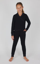Girls 2 PC Terry Crossover Long Sleeve Top + Brushed Jogger Set - 90 Degree by Reflex