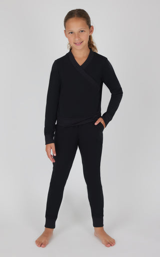 Girls 2 PC Terry Crossover Long Sleeve Top + Brushed Jogger Set