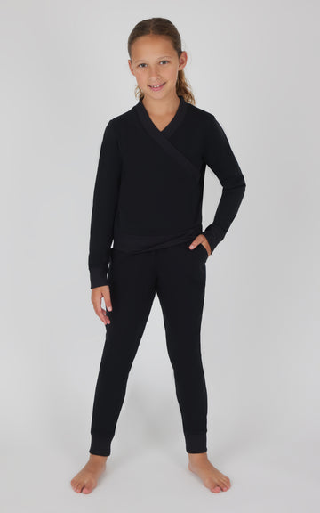 Girls 2 PC Terry Crossover Long Sleeve Top + Brushed Jogger Set