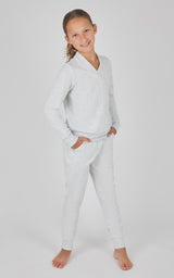 Girls 2 PC Terry Crossover Long Sleeve Top + Brushed Jogger Set - 90 Degree by Reflex