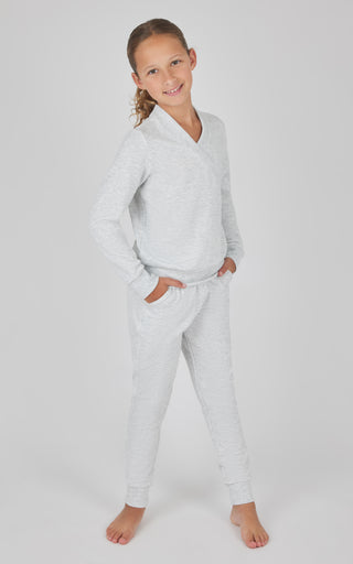 Girls 2 PC Terry Crossover Long Sleeve Top + Brushed Jogger Set