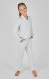 Girls 2 PC Terry Crossover Long Sleeve Top + Brushed Jogger Set