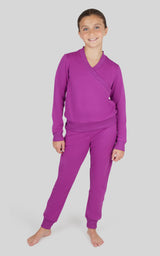 Girls 2 PC Terry Crossover Long Sleeve Top + Brushed Jogger Set - 90 Degree by Reflex
