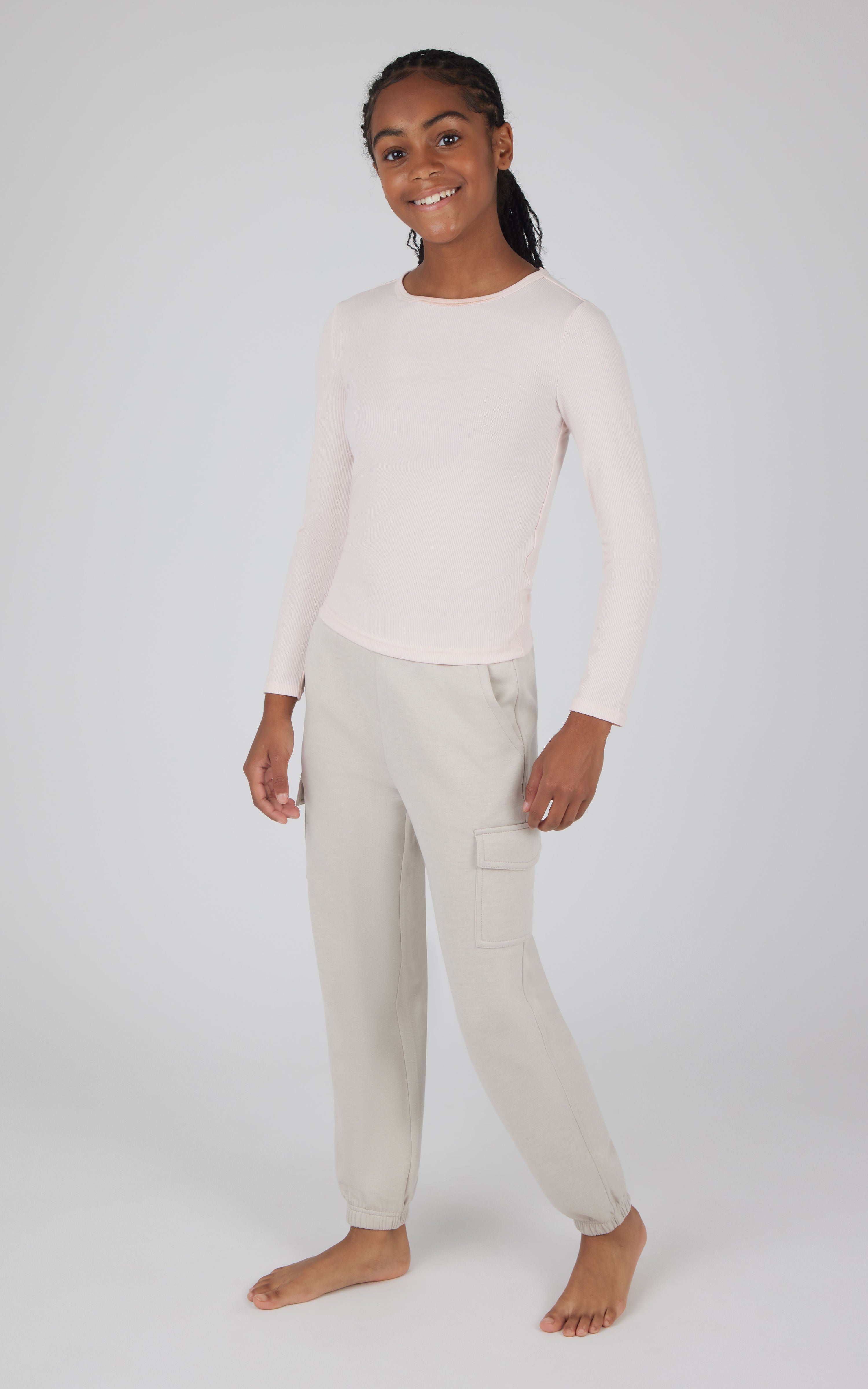 Girls 2 pc Set Heavenly Rib Long Sleeve Crew and Cargo Pocket Legging