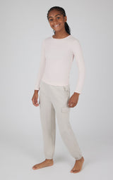 Girls 2 pc Set Heavenly Rib Long Sleeve Crew and Cargo Pocket Legging