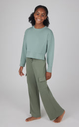 Girls 2 PC Softlite Cropped Pullover + Softlite Wide Leg Cargo Pant - Our Stone Story - 90 Degree by Reflex