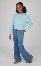 Girls 2 PC Softlite Cropped Pullover + Softlite Wide Leg Cargo Pant - Our Stone Story - 90 Degree by Reflex