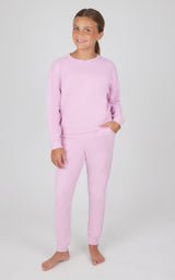 Girls 2 PC Melange Long Sleeve Top and Jogger Set
