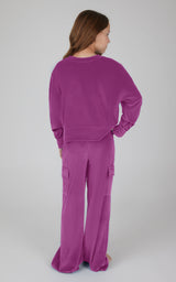 Girls Velour Meli Crew Pullover With Design Seam Detail + Pant - 90 Degree by Reflex
