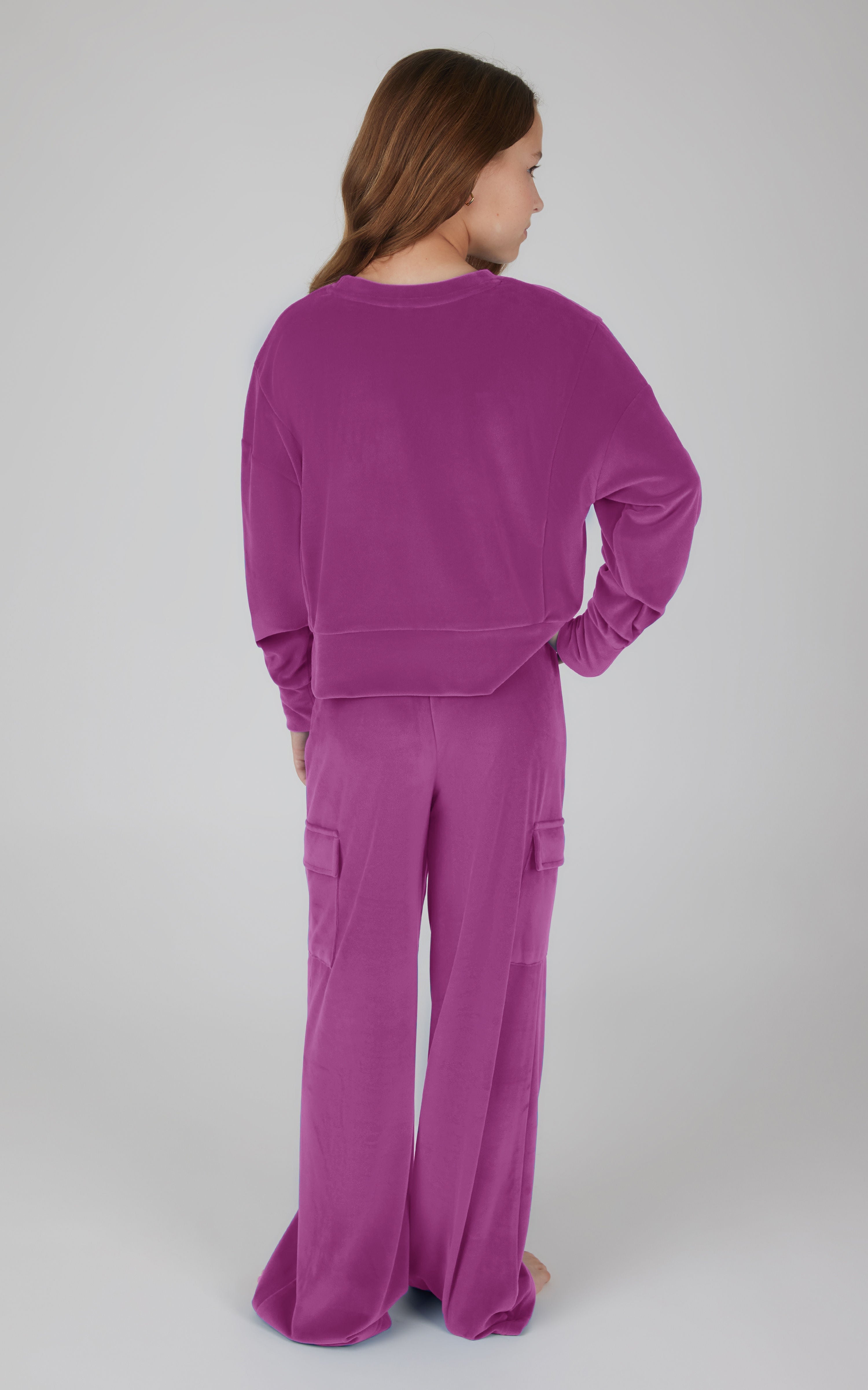 Girls Velour  Crew Pullover With Cargo Pocket Pant