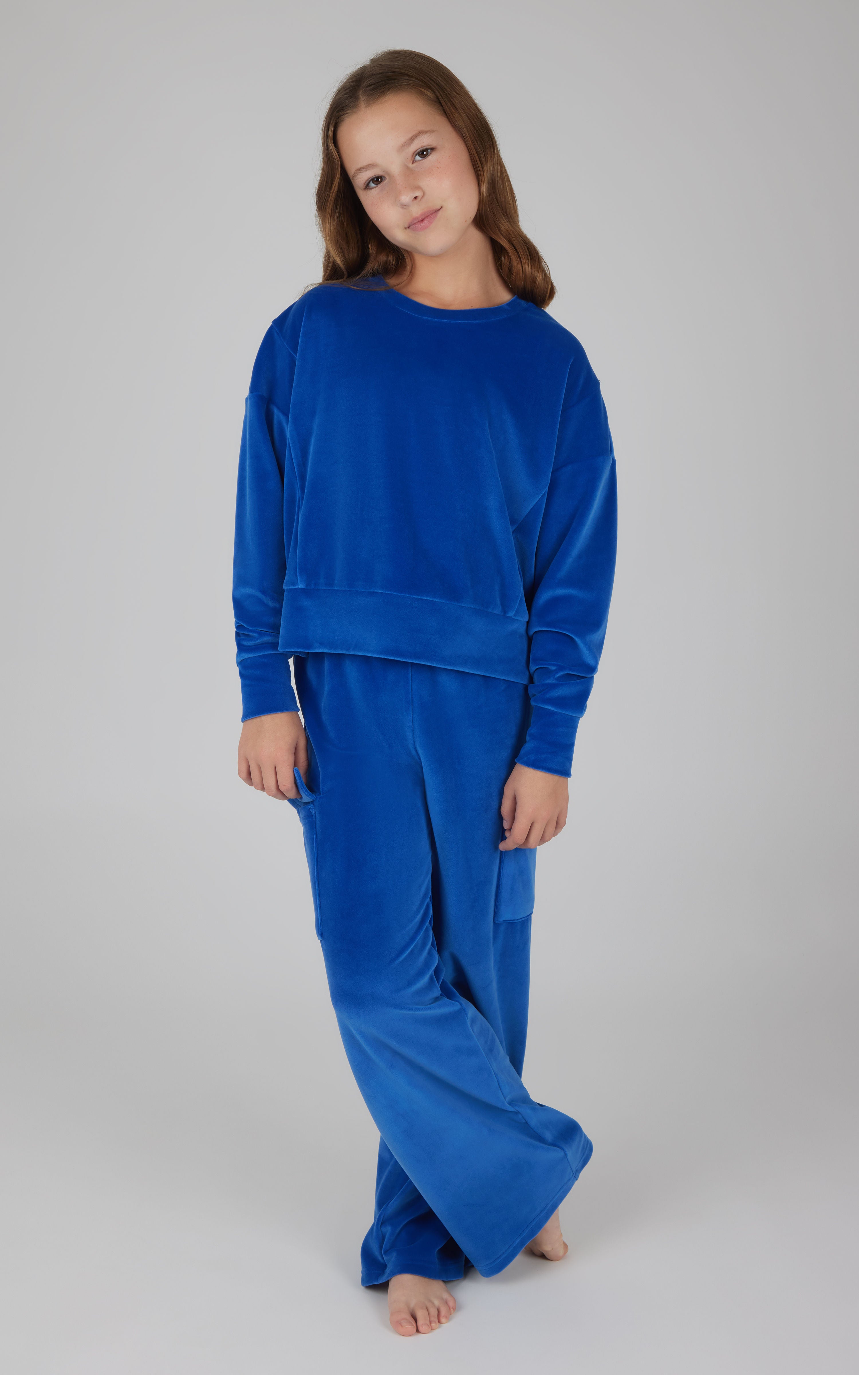 Girls Velour Meli Crew Pullover With Design Seam Detail + Pant - 90 Degree by Reflex