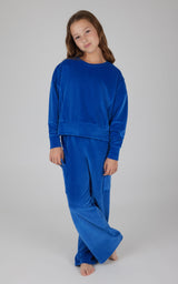 Girls Velour  Crew Pullover With Cargo Pocket Pant