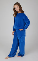Girls Velour Meli Crew Pullover With Design Seam Detail + Pant - 90 Degree by Reflex