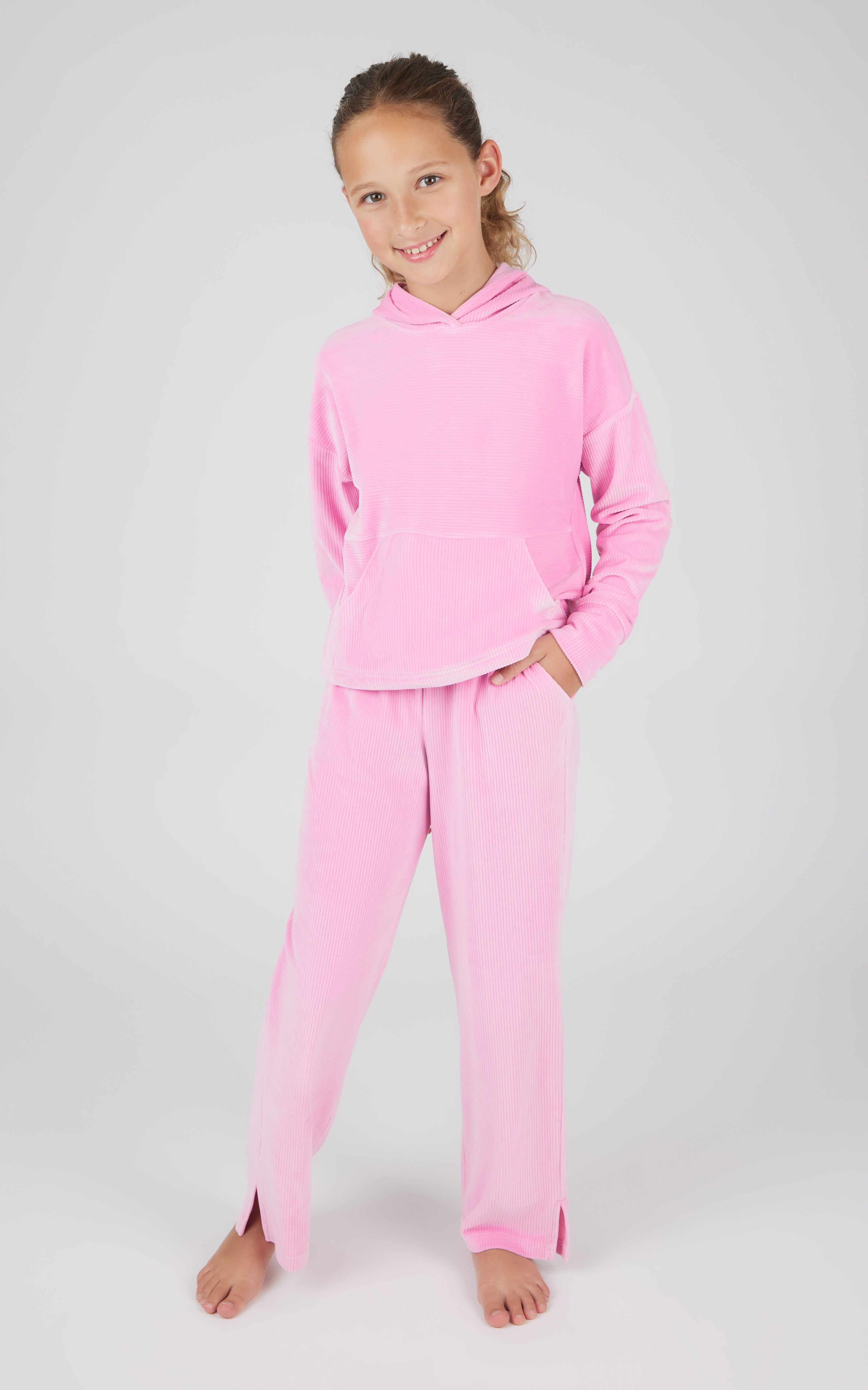 Girls 2 PC Ribbed Velour Hoodie and Straight Leg Pant - 90 Degree by Reflex