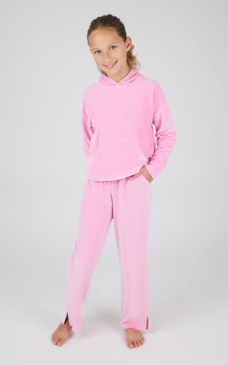 Girls 2 PC Ribbed Velour Hoodie and Straight Leg Pant - 90 Degree by Reflex