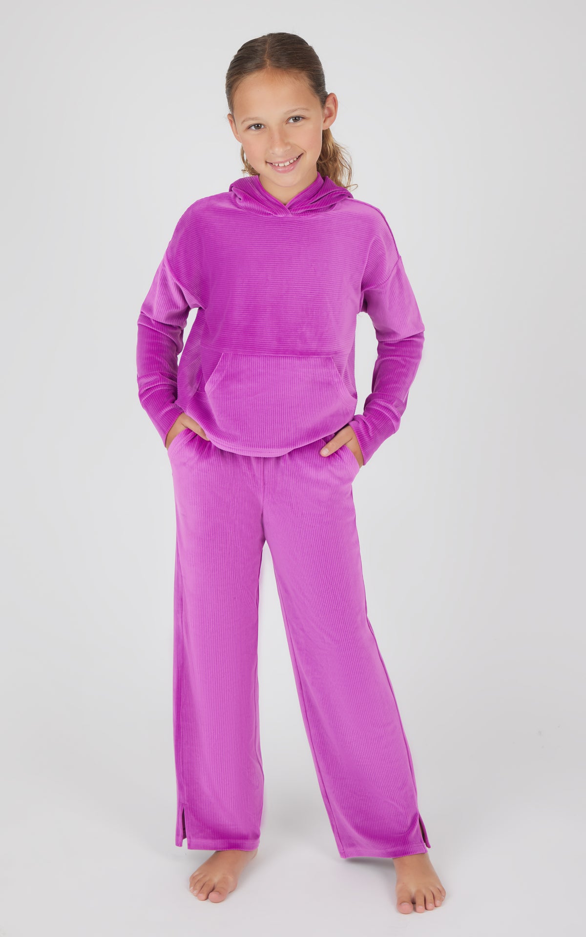 2 Piece Girls Ribbed Velour Sleepover Hoodie and Ribbed Velour 