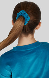 Girls Rib Velour Crew Neck Top With Pockets + Rib Velour  Crossover Flared Leg Pant + Scrunchie Set