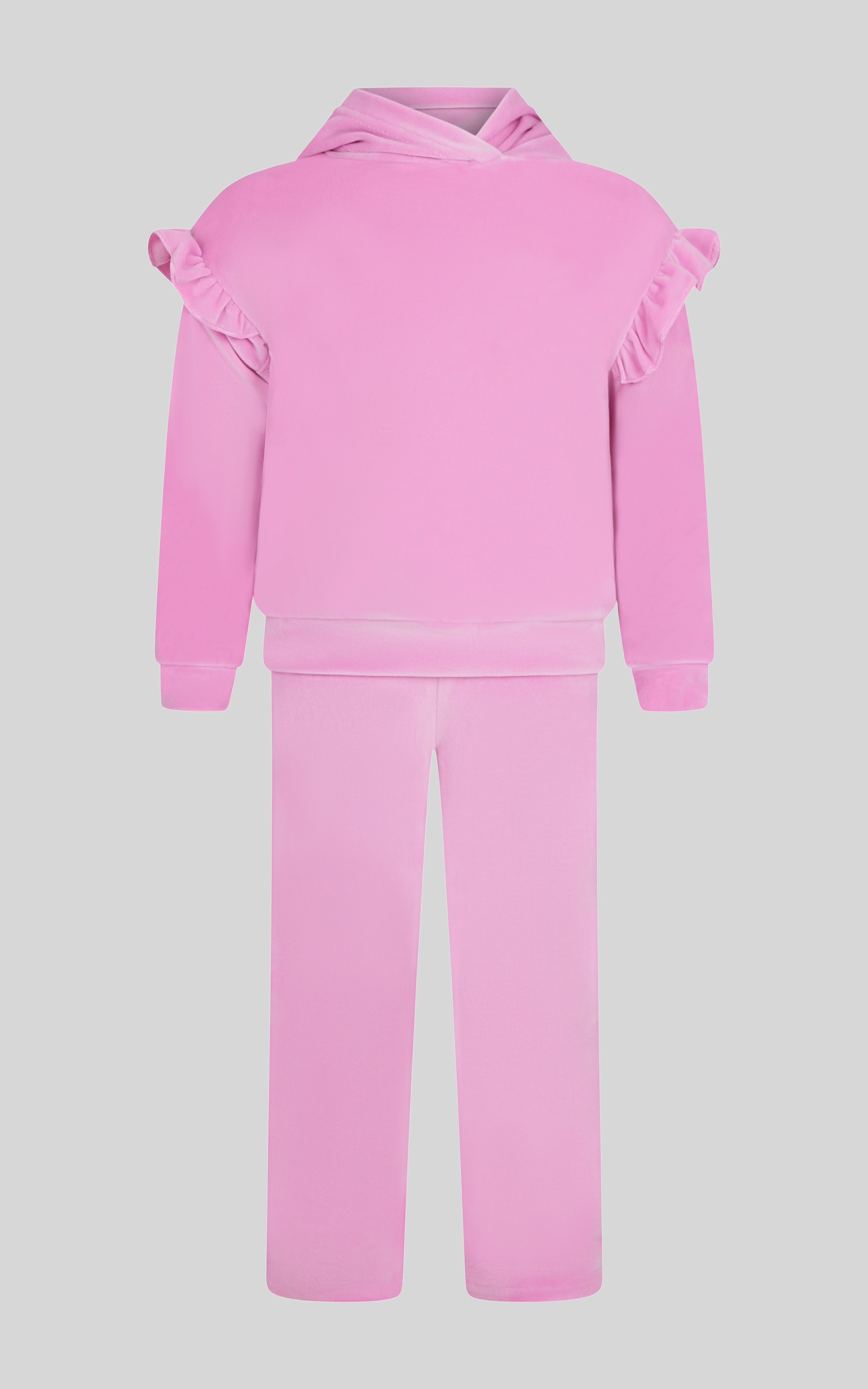 2 PC Little Girls Velour Lili Pullover Hoodie w Ruffle Detail + Little Girls Velour Flare