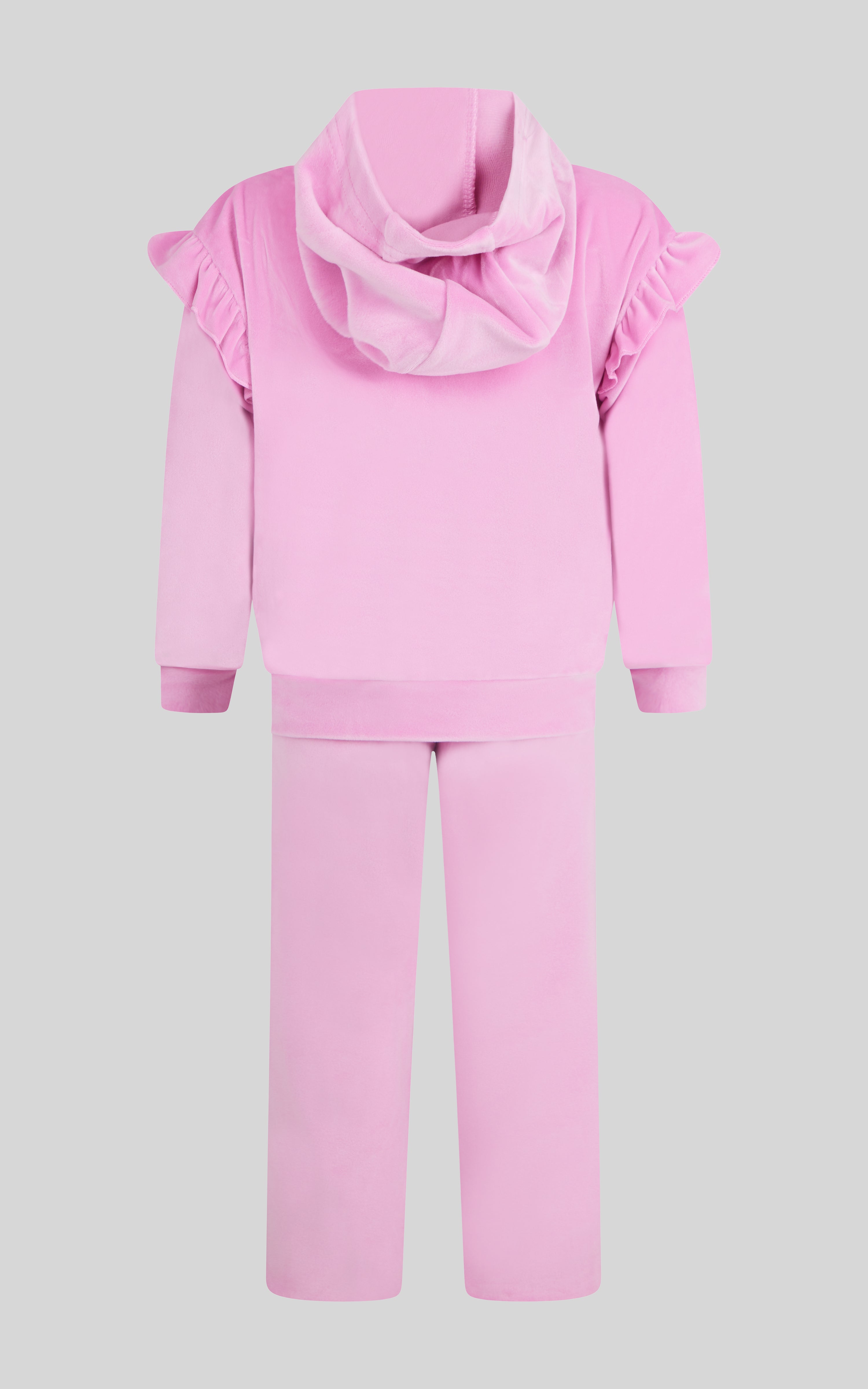 2 PC Little Girls Velour Lili Pullover Hoodie w Ruffle Detail + Little Girls Velour Flare