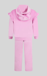2 PC Little Girls Velour Lili Pullover Hoodie w Ruffle Detail + Little Girls Velour Flare
