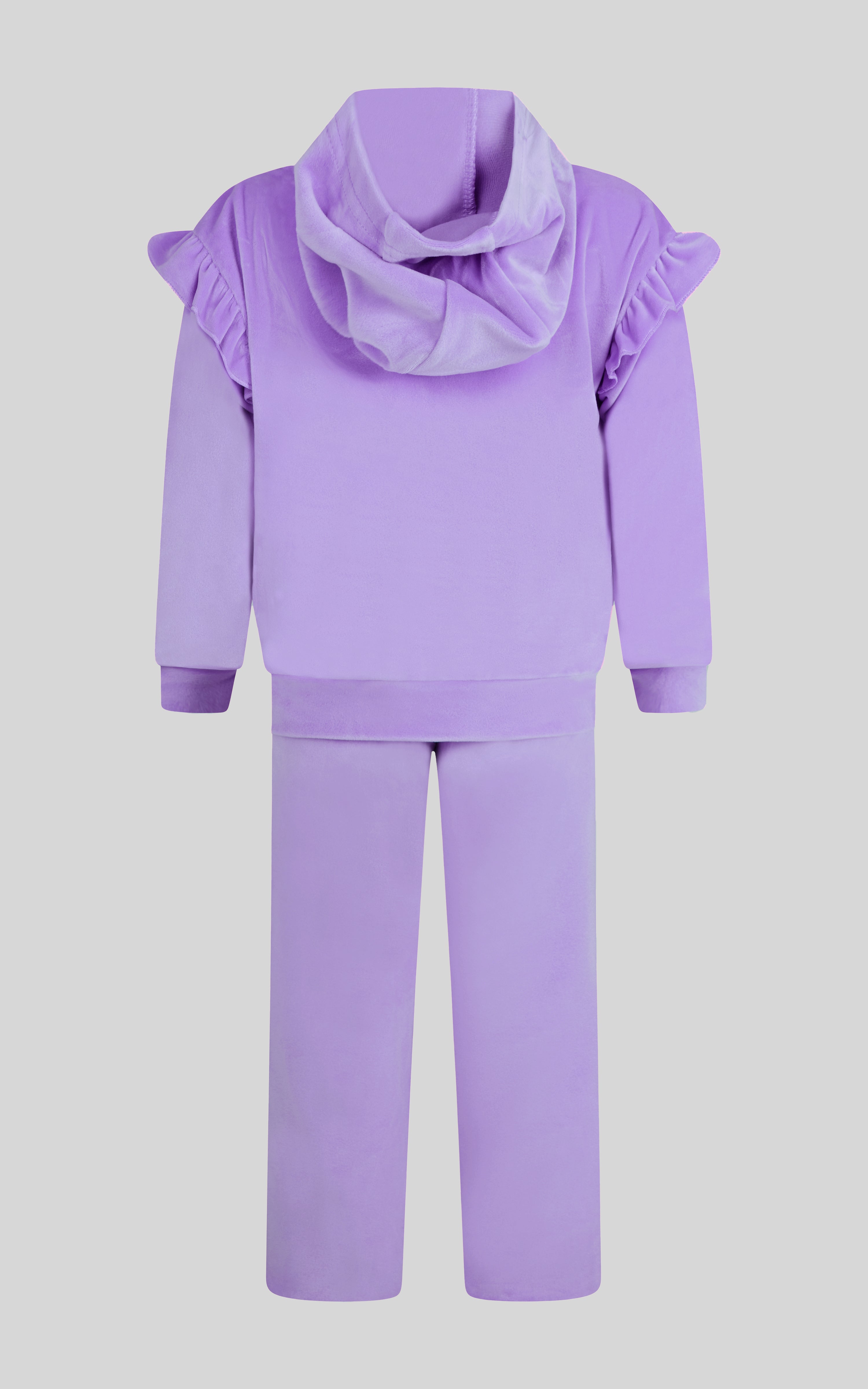 2 PC Little Girls Velour Lili Pullover Hoodie w Ruffle Detail + Little Girls Velour Flare